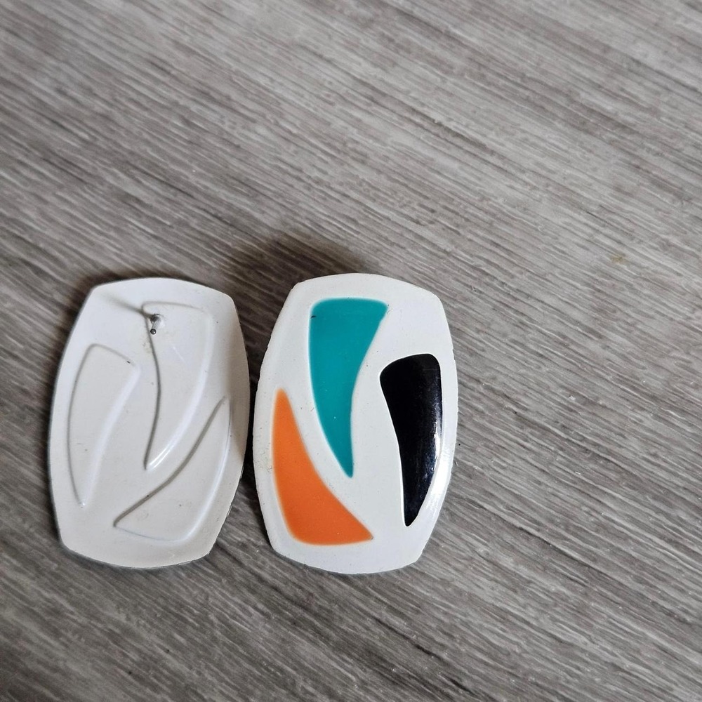 Vintage White metal Earrings with Orange,‎ Teal Abstract Shapes
